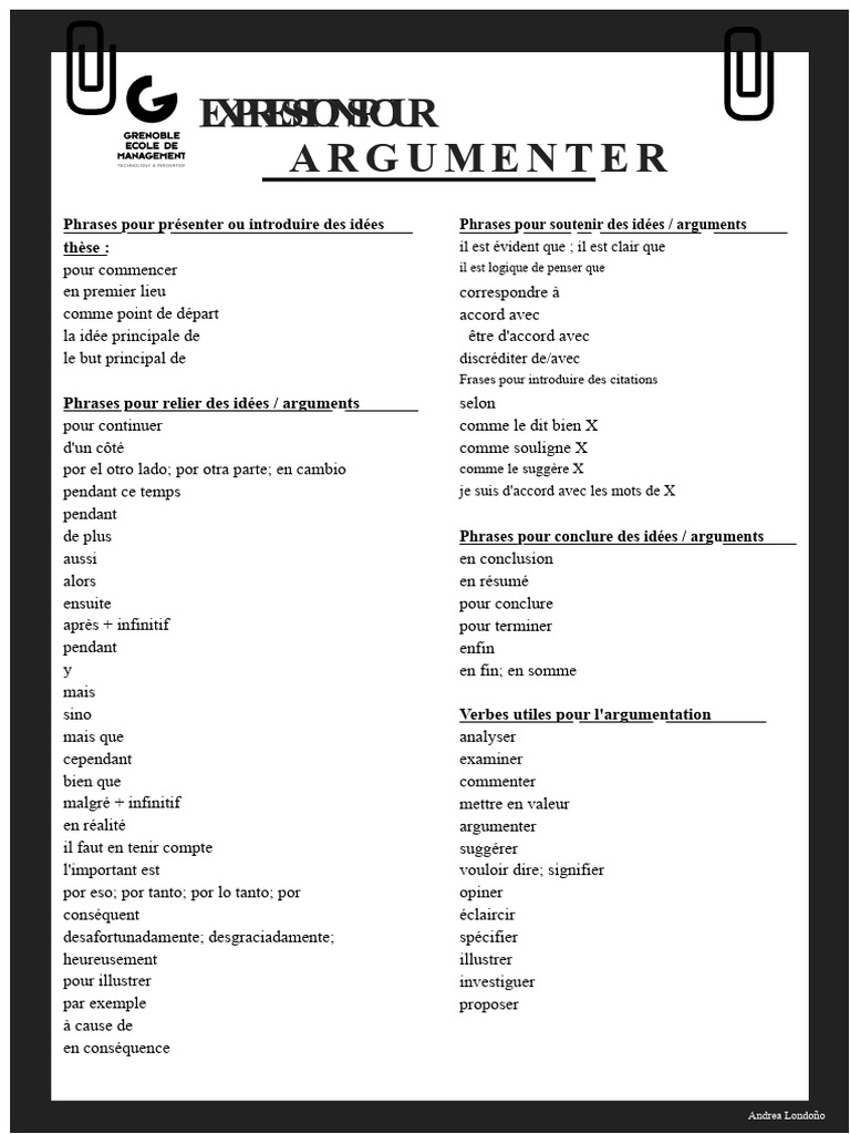 Expressions pour argumenter efficacement | PDF | Linguistique