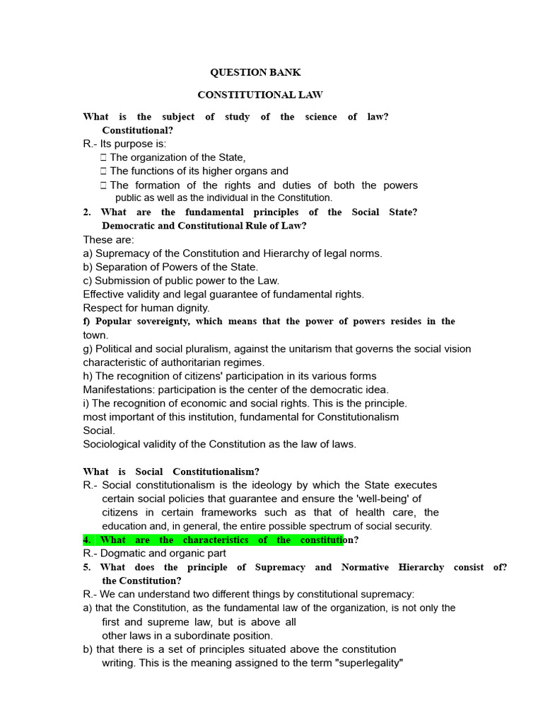 Constitutional Law Question Bank | PDF | Constitution | State (Polity)