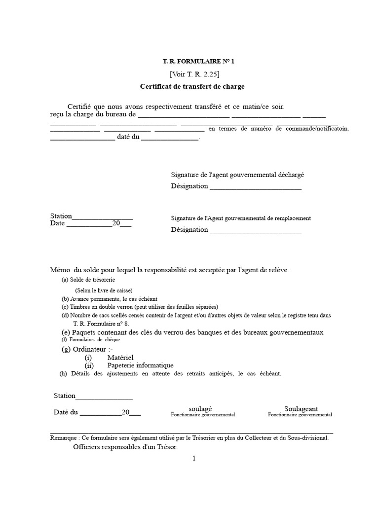 Certificat de Transfert de Charge Gouvernemental | PDF