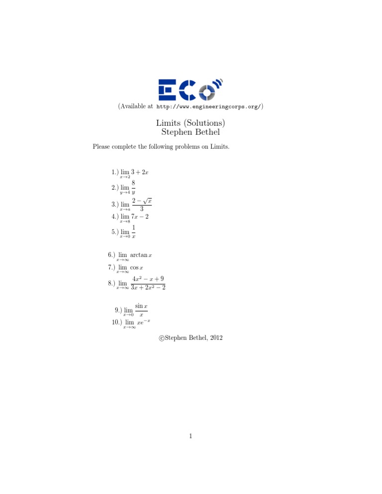 Limit Problems and Solutions Guide | PDF