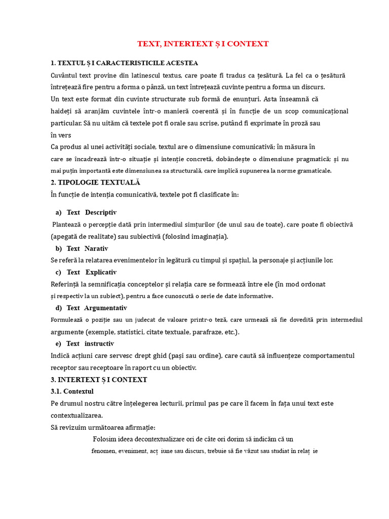 Textul, Intertextul Și Contextul | PDF
