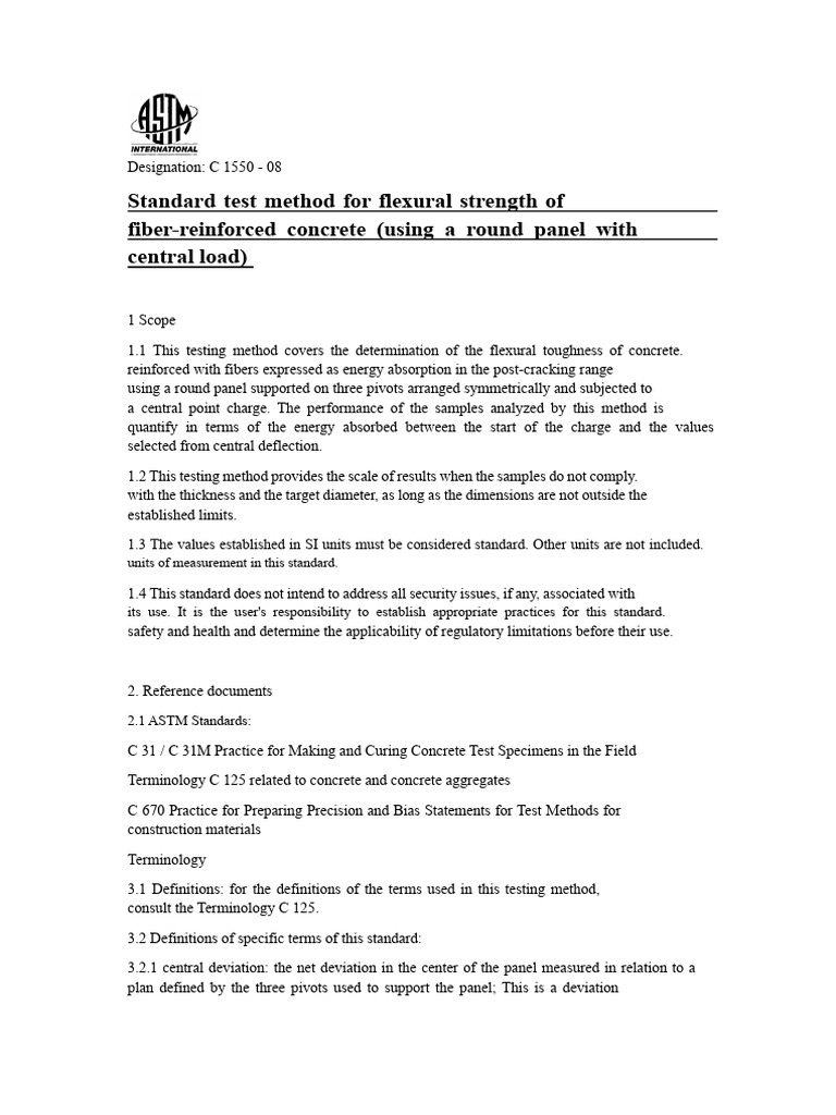 ASTM C1550: Flexural Strength Test Method | PDF | Concrete | Fracture