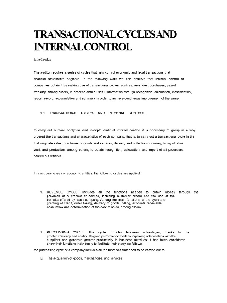 Internal Control via Transactional Cycles | PDF | Mergers And ...