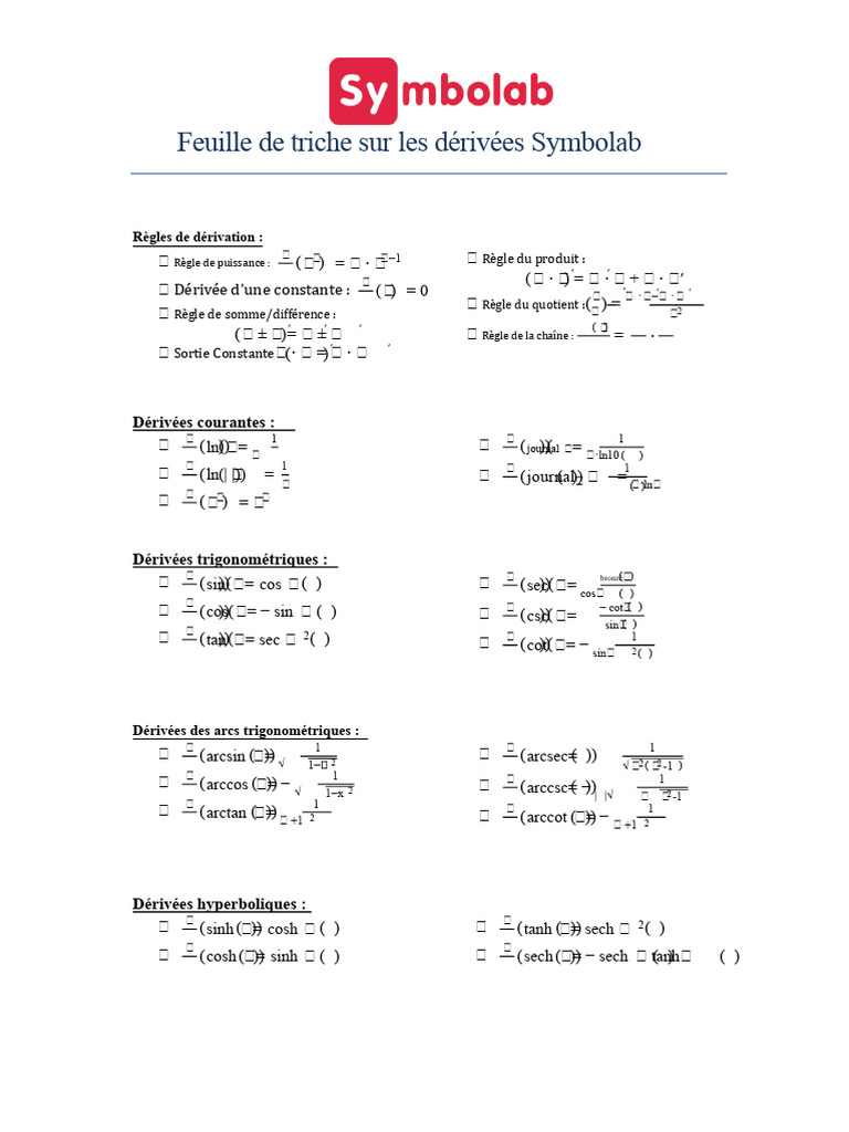 Feuille de triche sur les dérivées | PDF | Calcul différentiel ...