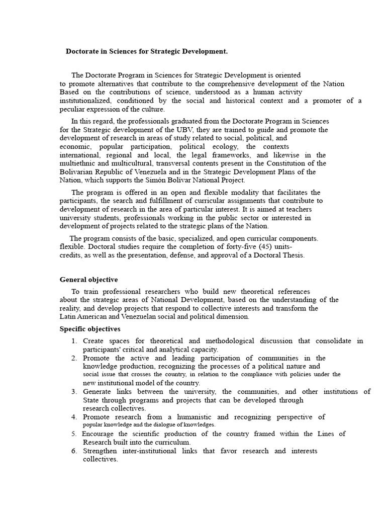 Doctorate in Strategic Development Sciences | PDF | Curriculum | Knowledge