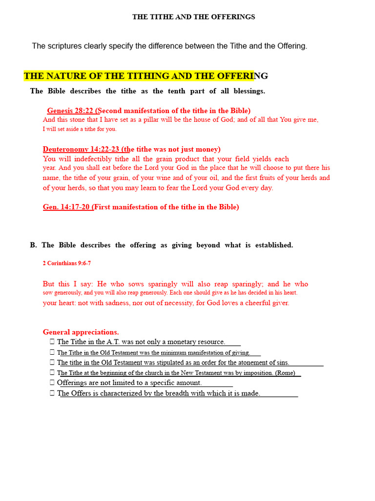 Tithing vs. Offering Explained | PDF | Tithe | Religious Belief And ...