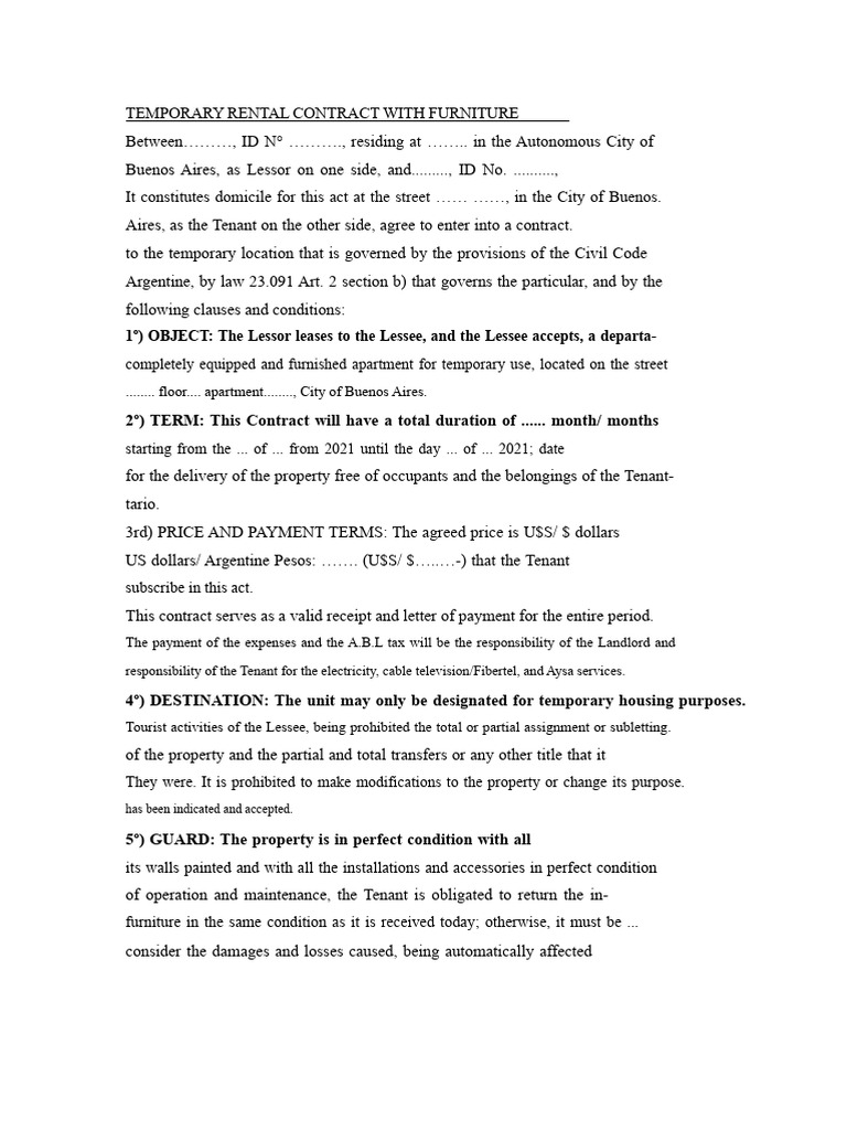 Buenos Aires Furnished Rental Agreement | PDF | Lease | Leasehold Estate