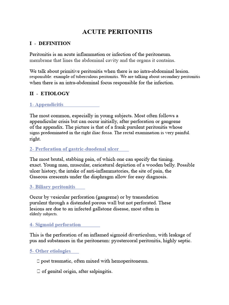 Overview of Acute Peritonitis | PDF | Peritoneum | Human Diseases And ...