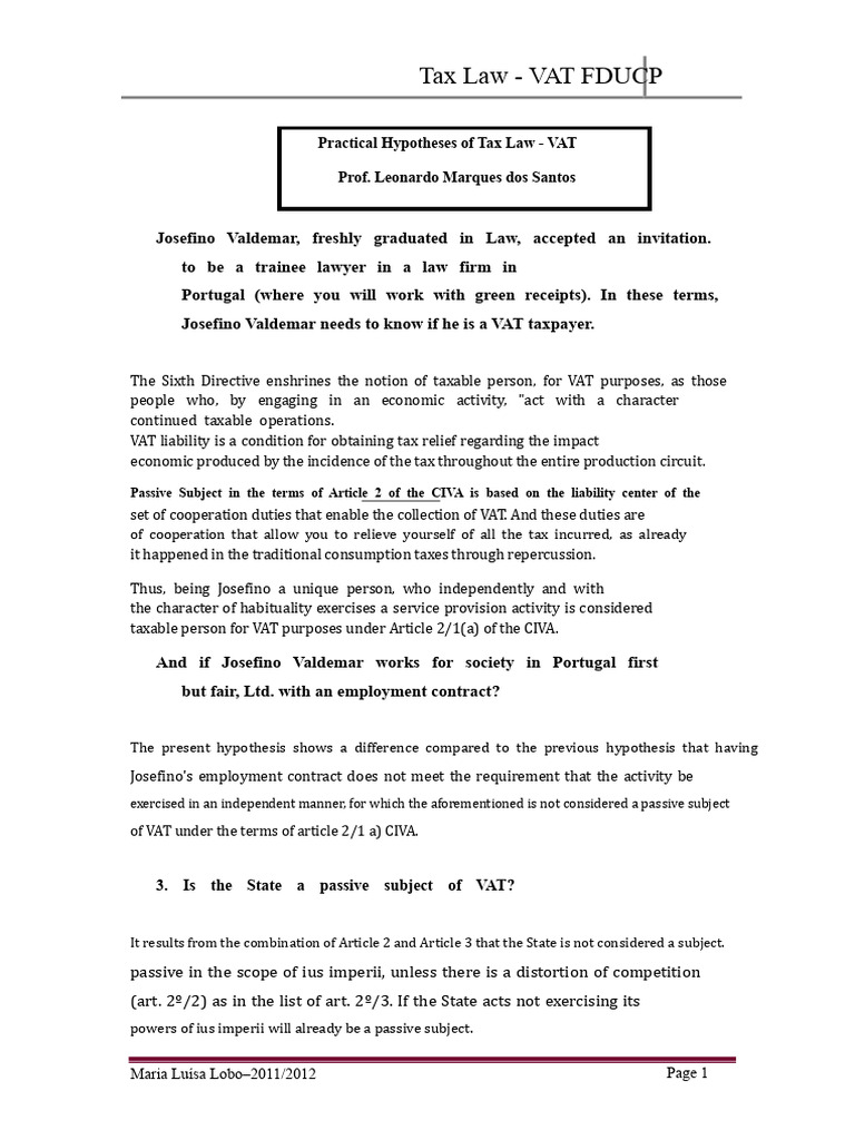 Tax Law - Practical Cases VAT | PDF | Value Added Tax | Taxes