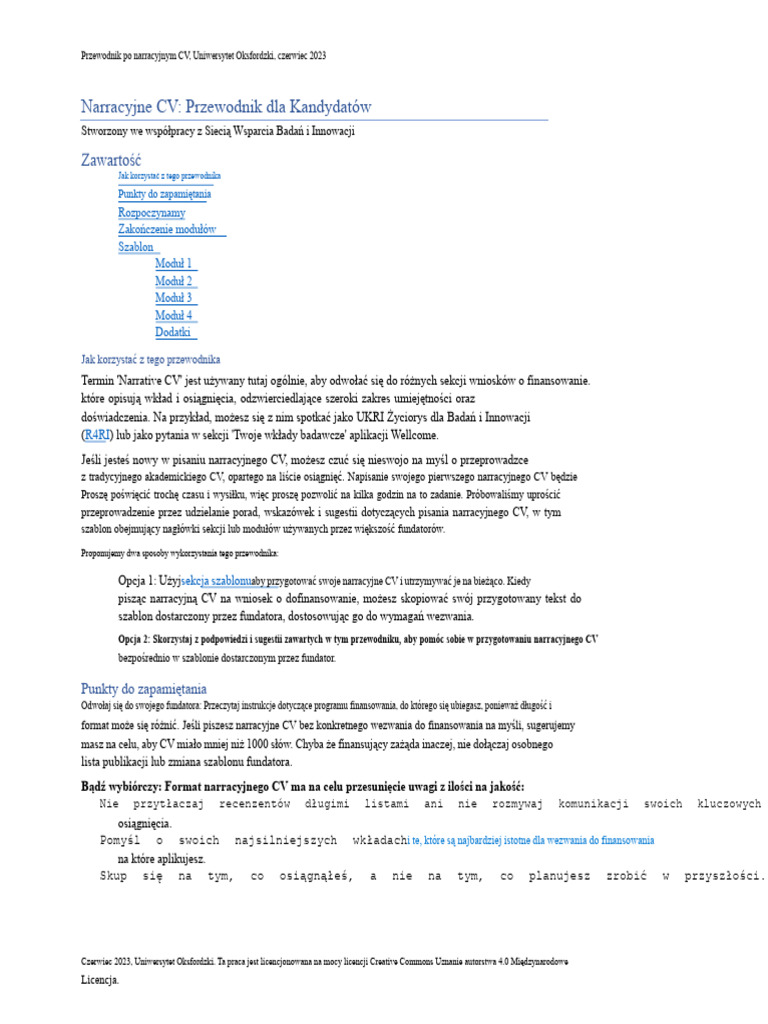 Narrative CV Guide Oxford Czerwiec 2023 0 | PDF
