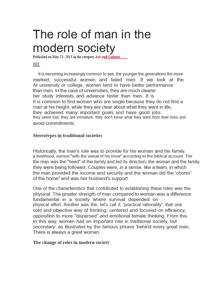 The Evolving Role of Men in Society | PDF | Thought | Clitoris