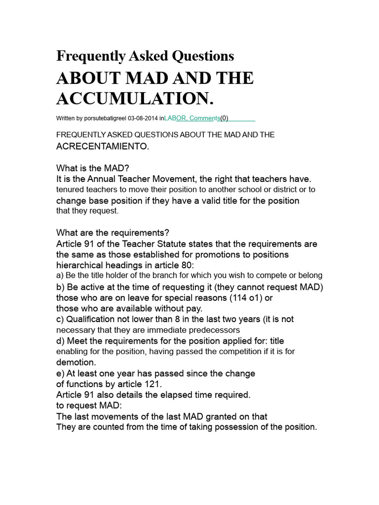MAD and Aumento: Teacher FAQs | PDF | Teachers