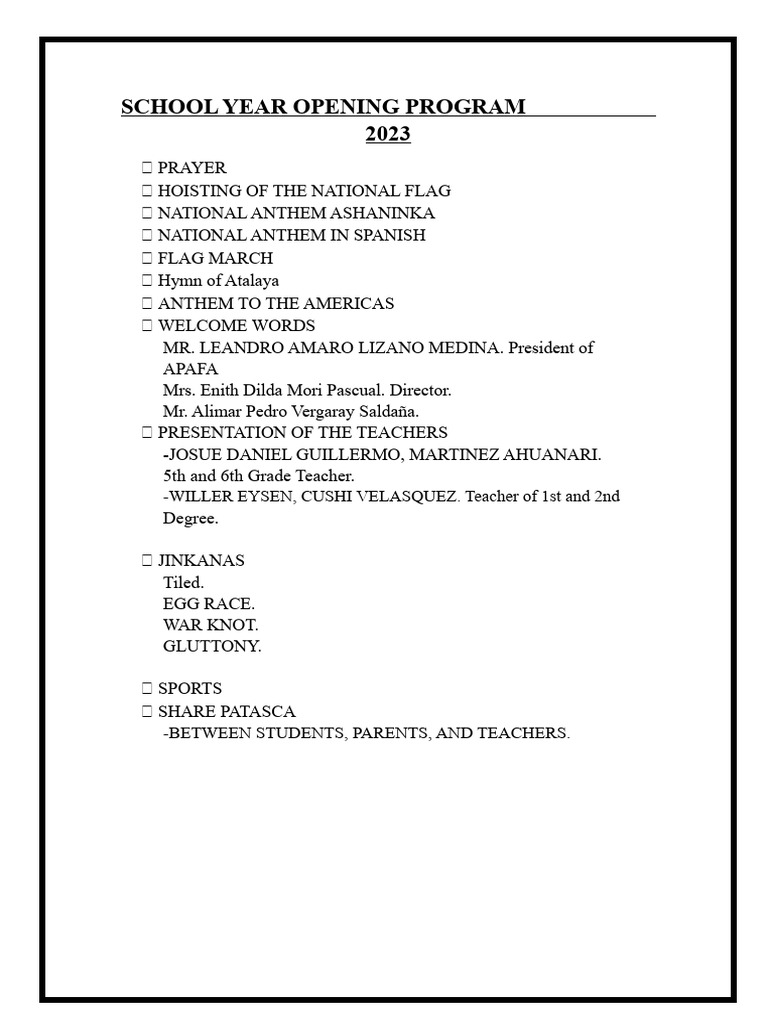 School Year Opening Program 2023 | PDF