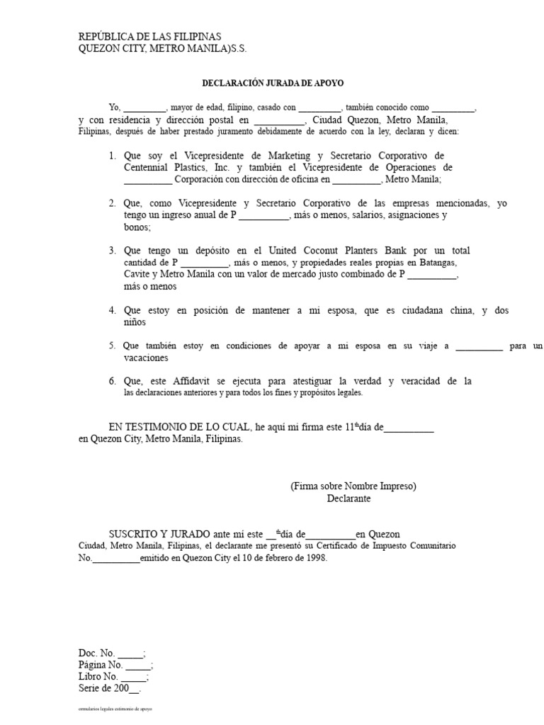 Declaración Jurada de Apoyo en Filipinas | PDF