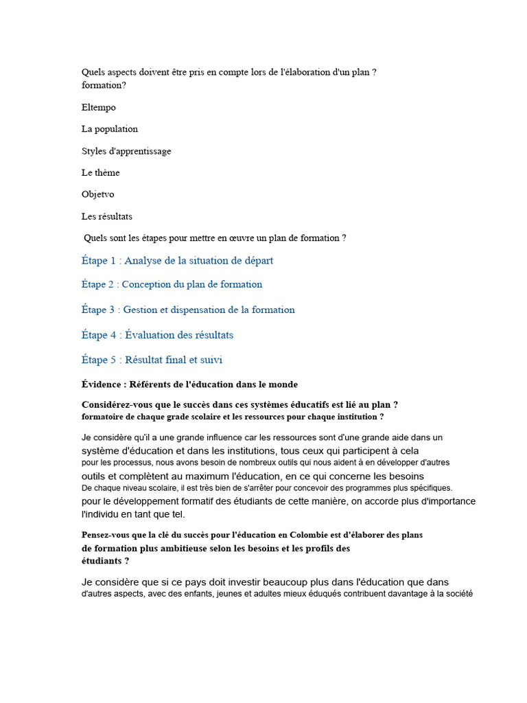 Élaboration d'un Plan de Formation Efficace | PDF