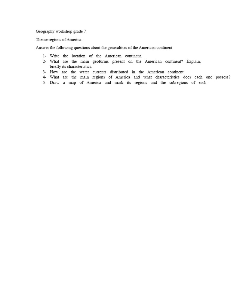 Grade 7 Geography: Regions of America | PDF