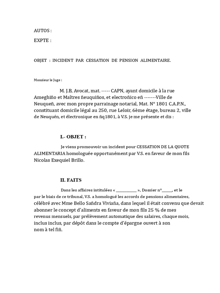 Incident de Cessation de Pension Alimentaire | PDF | Justice | Crime et ...