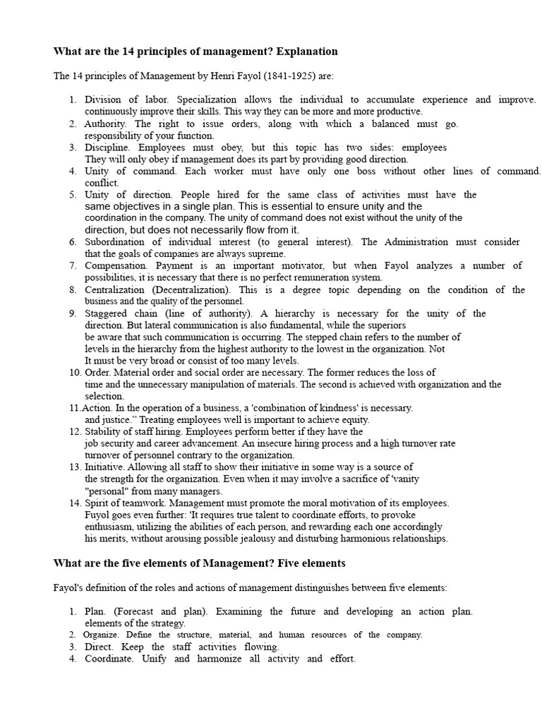 Fayol's 14 Principles of Management | PDF | Salary | Employment