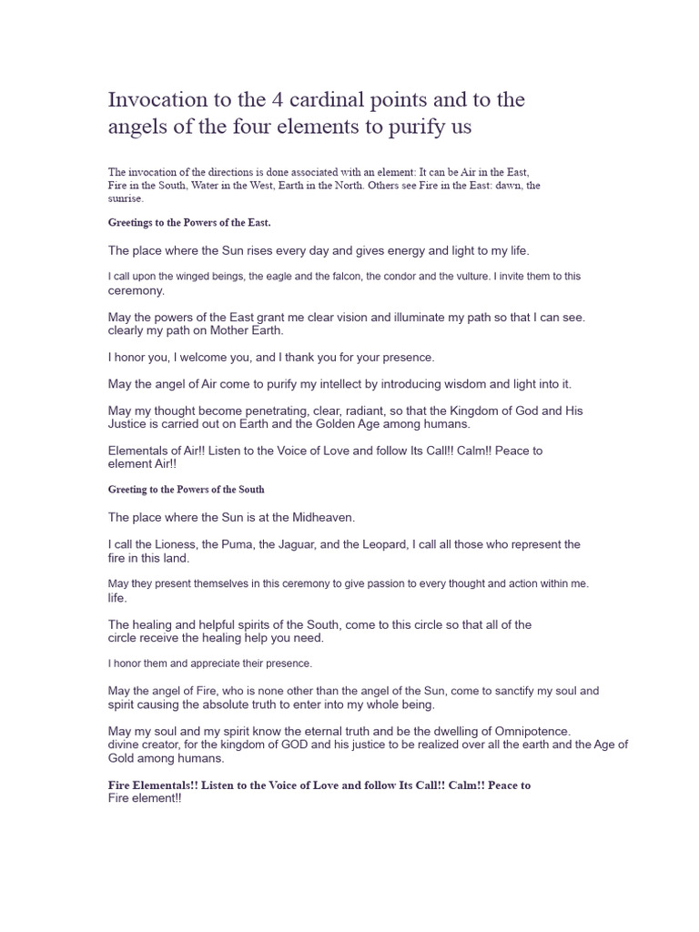 Invocation To The 4 Cardinal Points | PDF | Angel | God