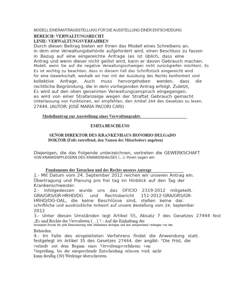 Musterantrag Zur Erlass Einer Entscheidung | PDF