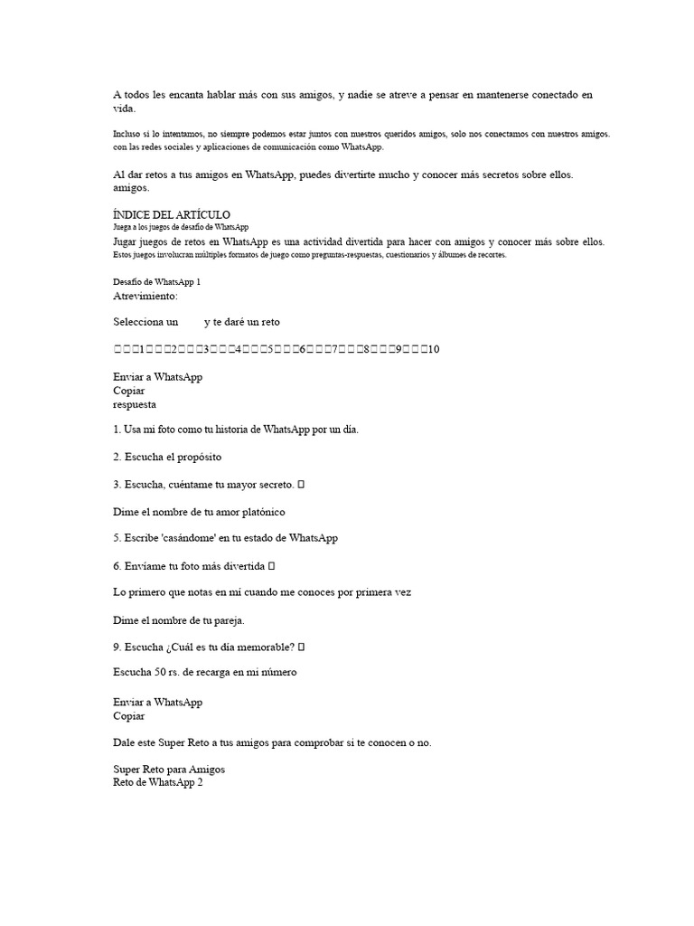 Retos Divertidos para WhatsApp entre Amigos | PDF