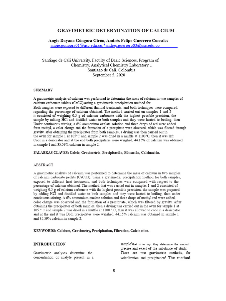 Gravimetric Calcium Analysis Method | PDF | Chemistry | Chemical Compounds