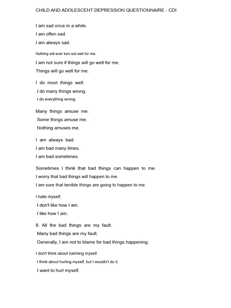 Child and Adolescent Depression Questionnaire | PDF | Depression (Mood ...