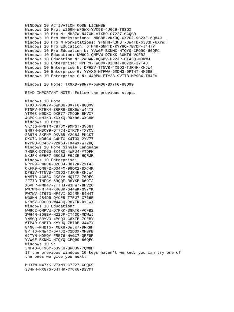 Windows 10 Activation Codes List | PDF | Windows 10 | Computer Architecture