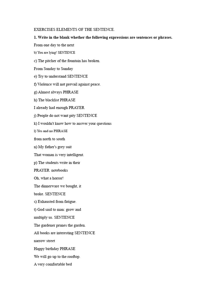 Sentence Structure Exercises Guide | PDF | Phrase | Subject (Grammar)