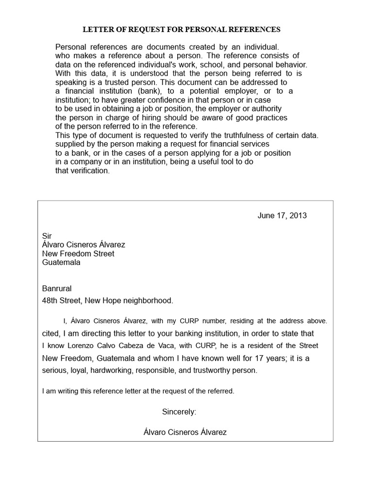 Personal Reference Request Letter | PDF