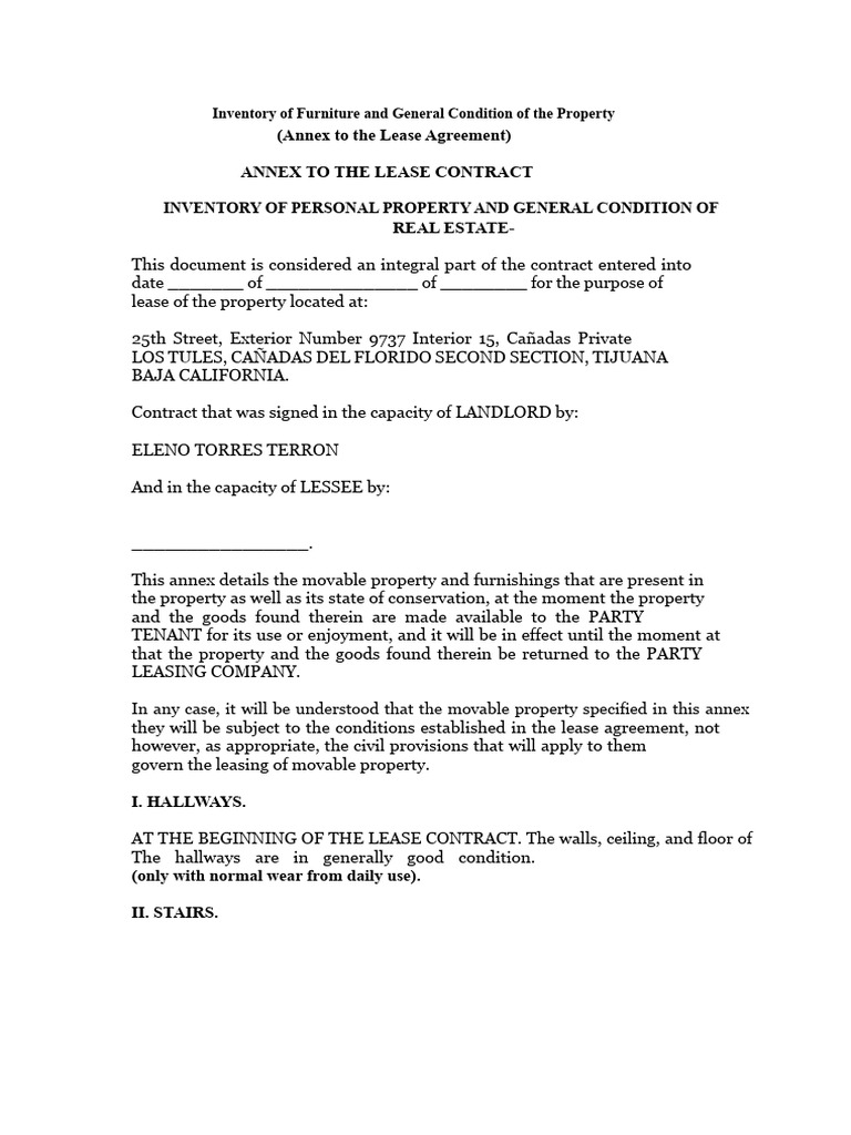 Property Inventory and Condition Report | PDF | Lease | Real Property Law