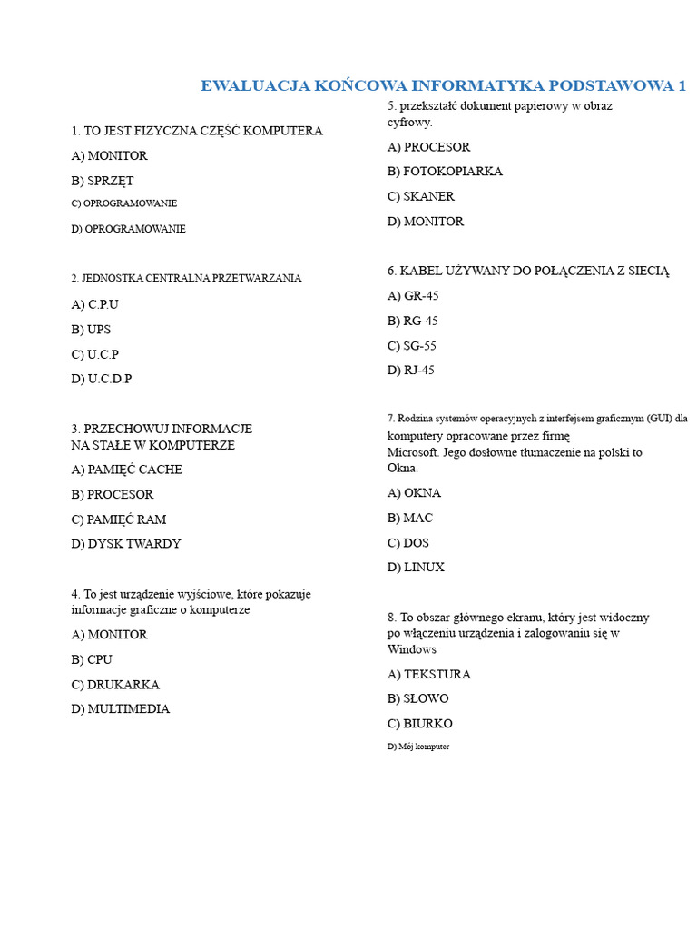 Ostateczna Ocena Z Podstaw Informatyki 1 | PDF