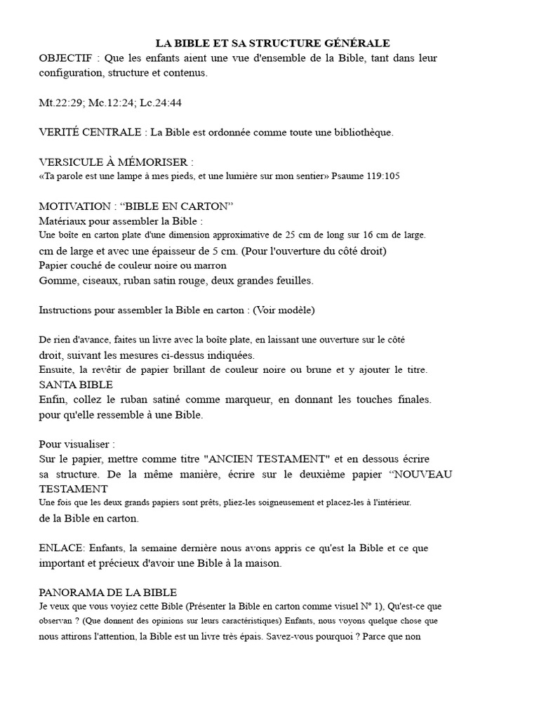 Structure générale de la Bible pour enfants | PDF | Bible | Ancien ...