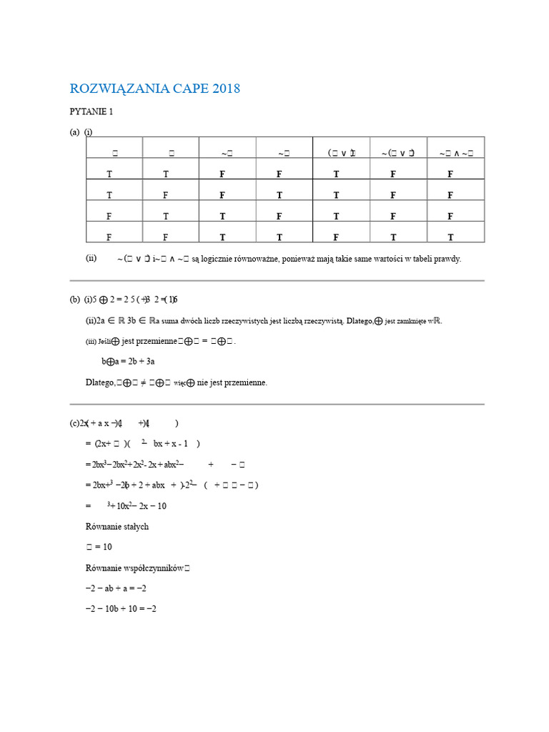 Rozwiązania Do Egzaminu Cape Unit 1 Paper 2 2018 | PDF