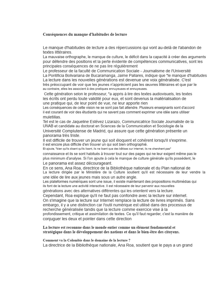 Conséquences du manque de lecture chez les jeunes | PDF | Bibliothèques