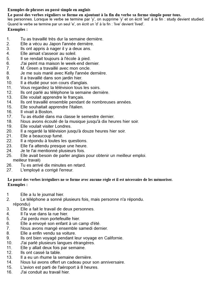 10 phrases au passé simple en anglais | PDF | Verbe | Linguistique