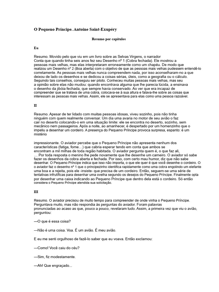 O Pequeno Príncipe_Resumo Por Capítulos | PDF | O Pequeno Príncipe ...