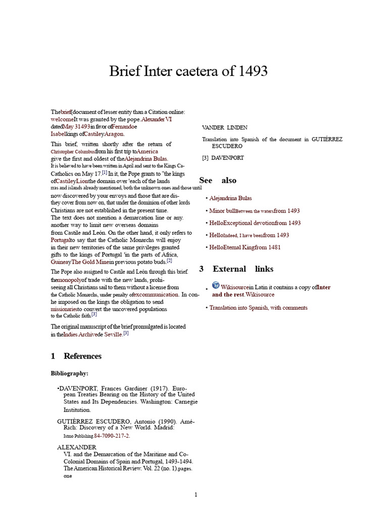 Brief Inter Caetera of 1493 | PDF | Spain | Age Of Discovery