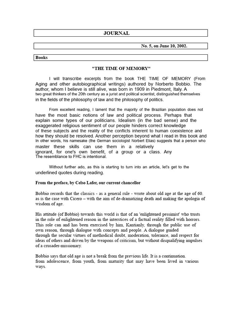 BOBBIO, N. The Time of Memory | PDF | Rights | Reason