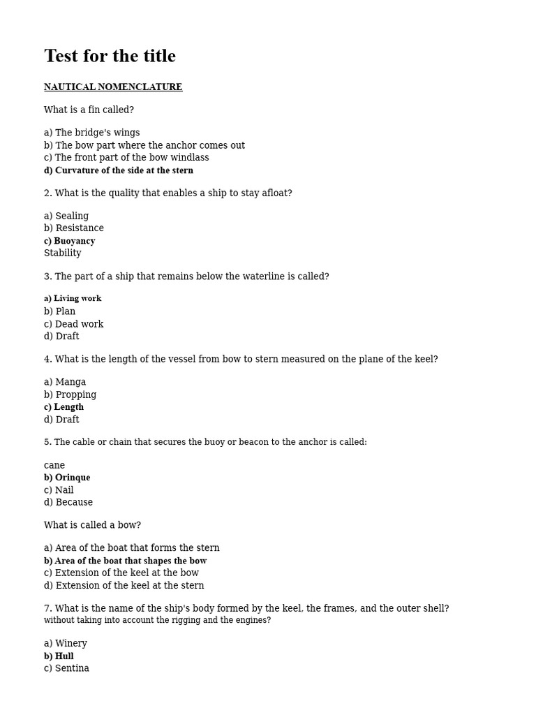 Nautical Nomenclature and Safety Quiz | PDF | Ships | Anchor