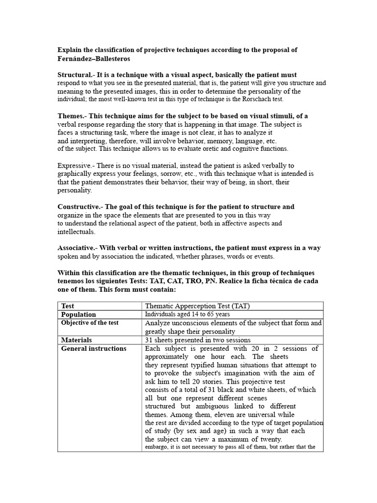 Classification of Projective Techniques | PDF | Psychological Concepts ...