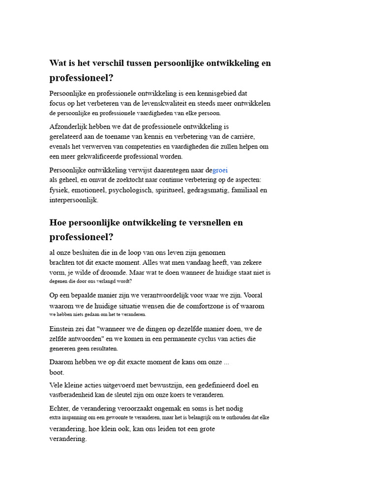 Persoonlijke en Professionele Ontwikkeling | PDF