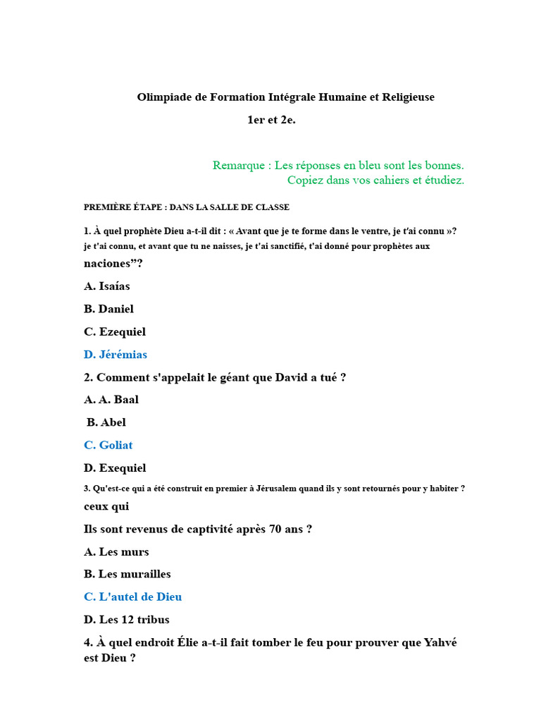 Quiz sur les Prophètes et Rois Bibliques | PDF | Élie | Livres des Rois