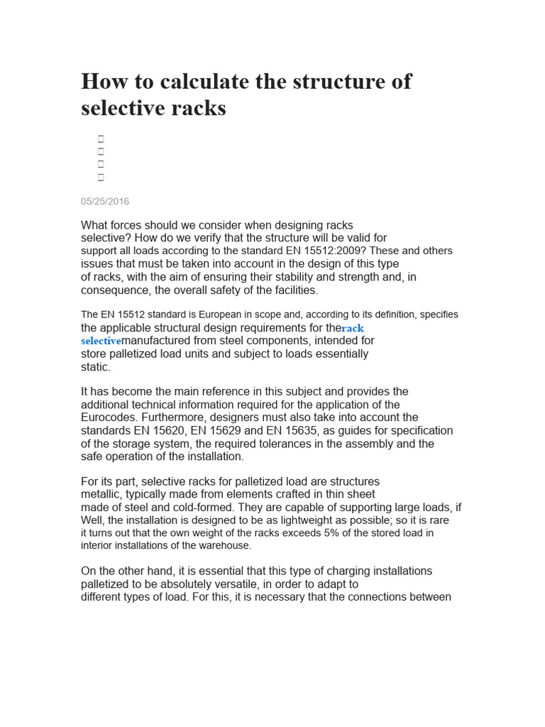 Selective Rack Structure Calculation Guide | PDF | Bending | Mechanics