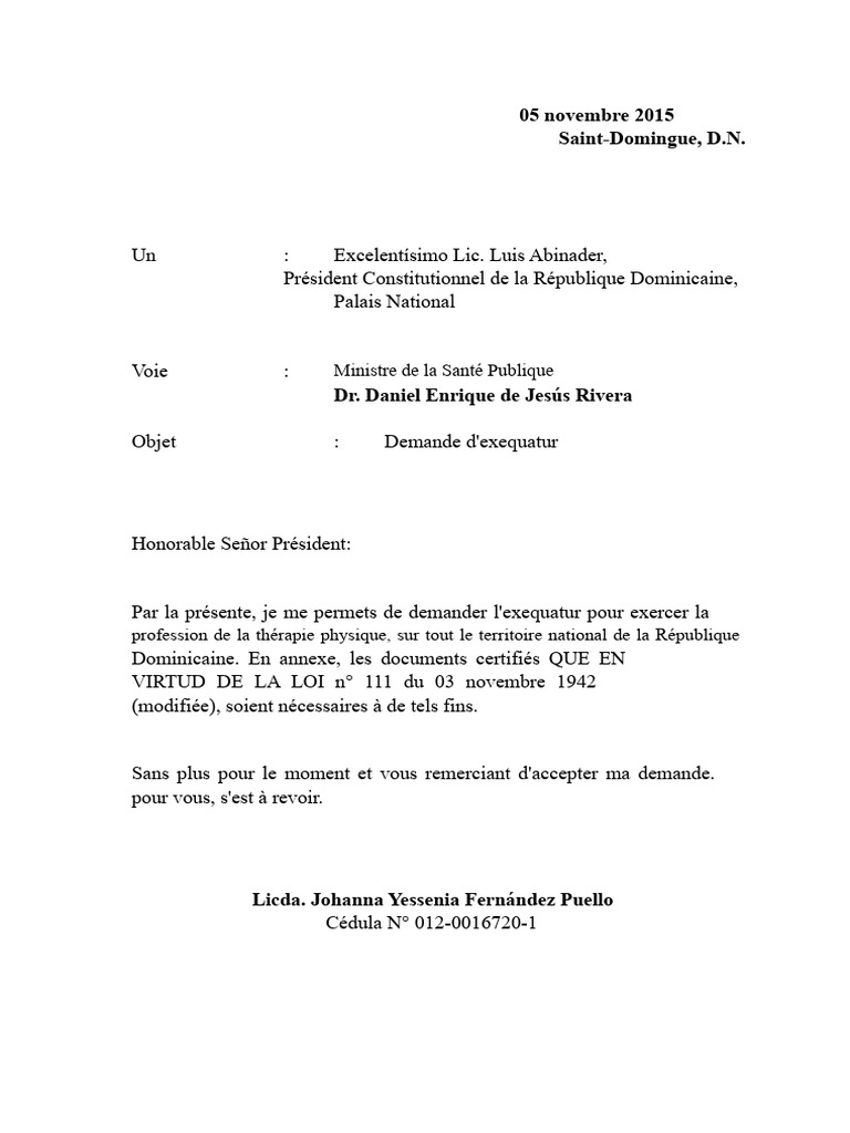 Demande d'exequatur pour thérapie physique | PDF