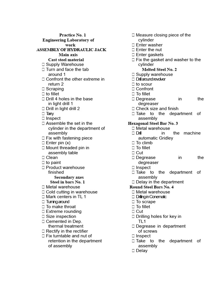 Assembly of Hydraulic Jack (Practice) | PDF | Drill | Secondary Sector ...