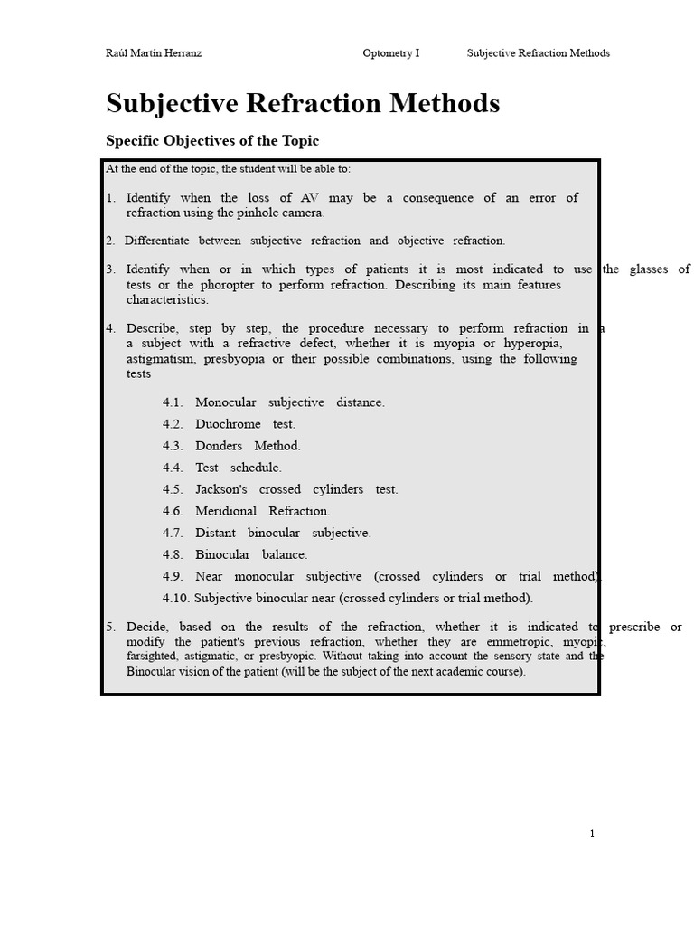 Subjective Refraction Techniques in Optometry | PDF | Visual Acuity | Eye