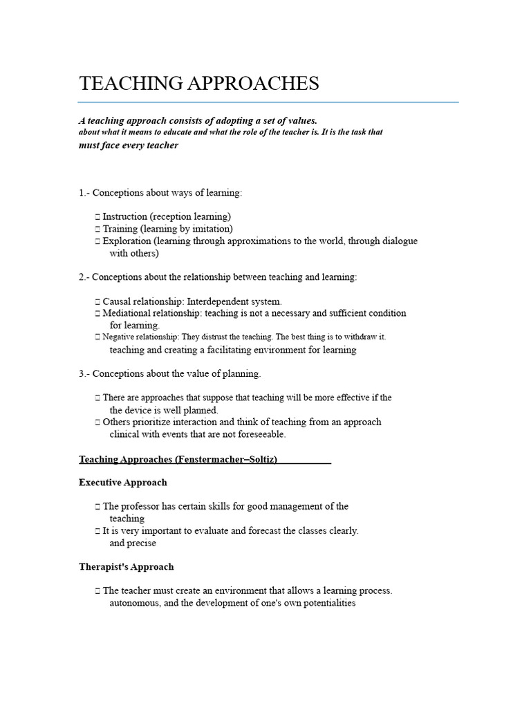 Overview of Teaching Approaches | PDF