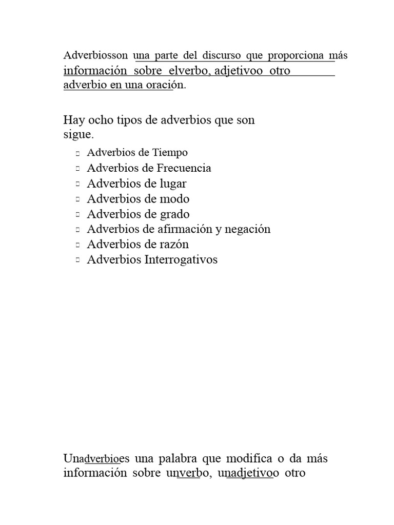 Tipos y Ejemplos de Adverbios | PDF | Adverbio | Tipología Lingüística