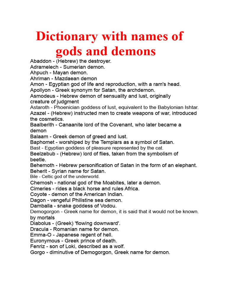 Names of Gods and Demons Dictionary | PDF | Demons | Satan